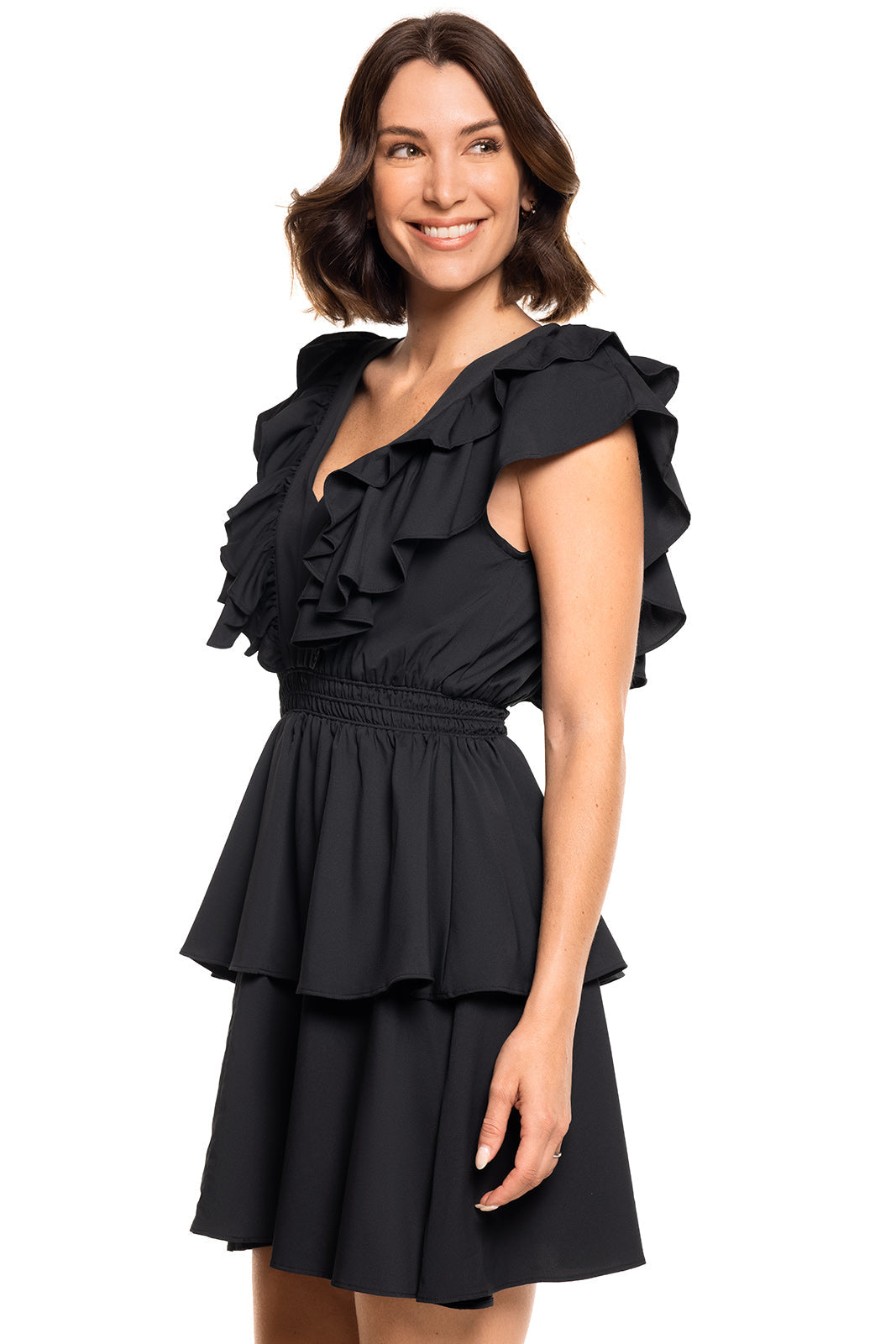 Robe femme à volants et col en V South Cove | Noir