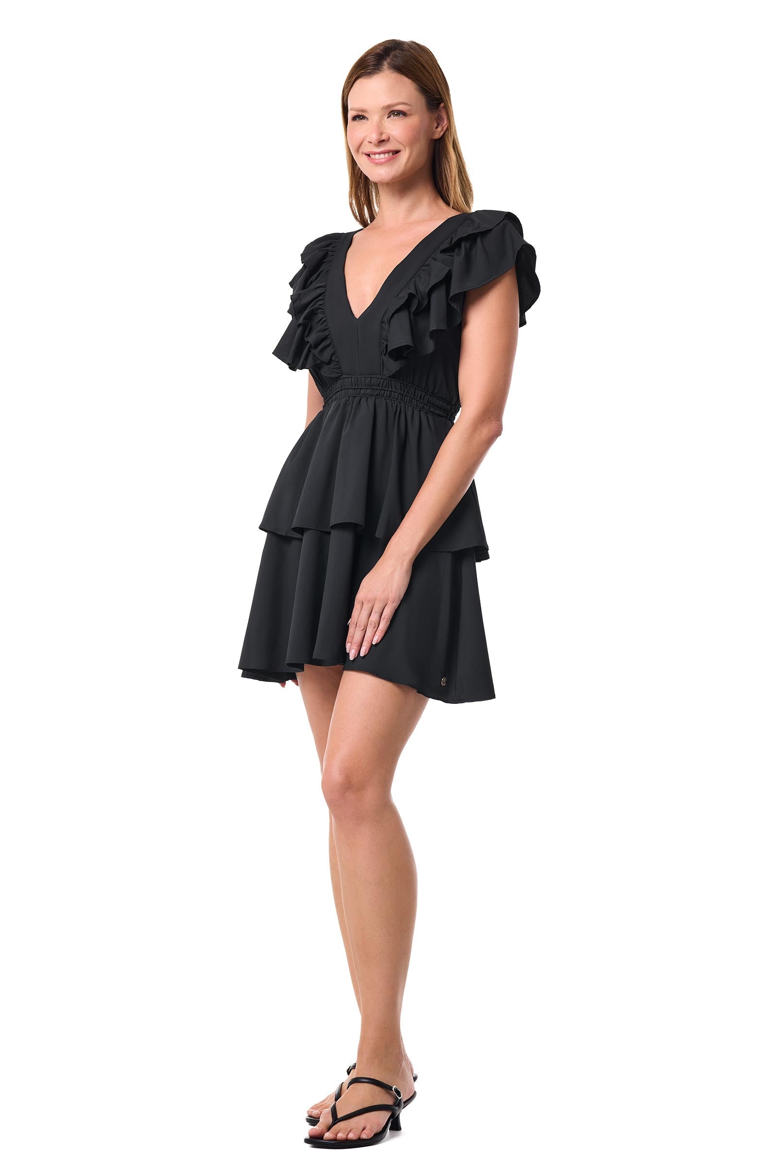 Robe femme à volants et col en V South Cove | Noir