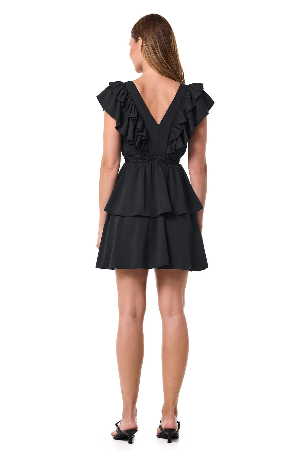 Robe femme à volants et col en V South Cove | Noir
