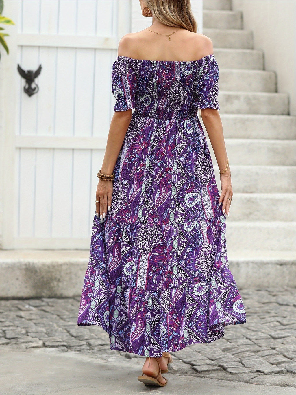 Robe longue asymétrique à imprimé cachemire pour femme