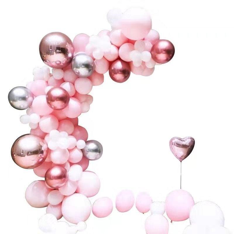 Kit d'arche de guirlande de ballons 108 pièces rose, blanc et métallique pour mariage, douche nuptiale et décoration de fête d'anniversaire