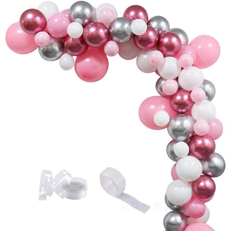 Kit d'arche de guirlande de ballons 108 pièces rose, blanc et métallique pour mariage, douche nuptiale et décoration de fête d'anniversaire