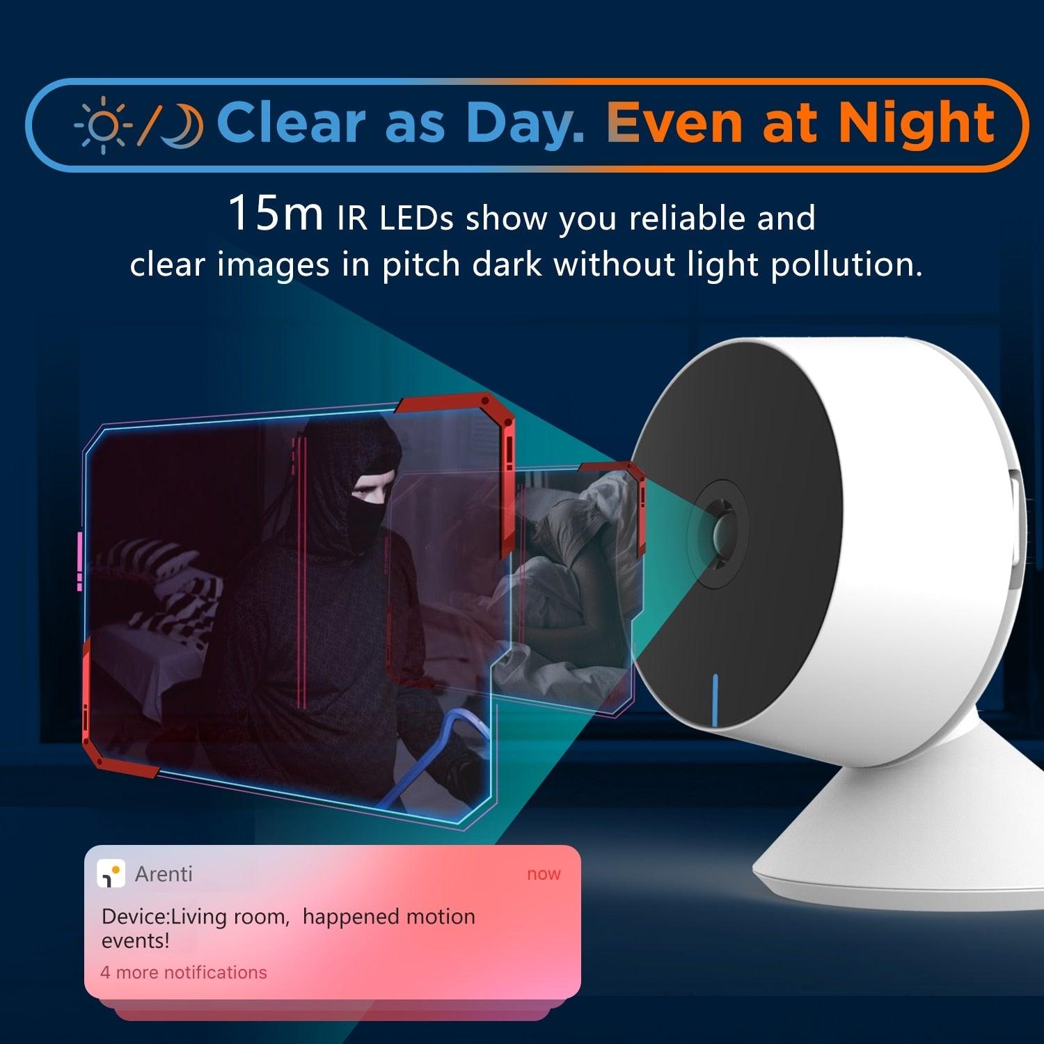 Caméra IP WiFi 1080P, Caméra de surveillance intérieure, Moniteur bébé, Mini Caméra de sécurité à domicile, Détection de mouvement avec vision nocturne, Détection humaine par IA, Zone d'activité