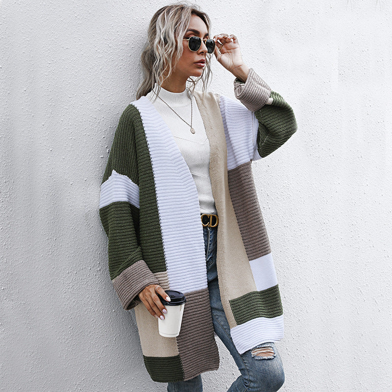 Cardigan en tricot de couleur contrastée pour femme
