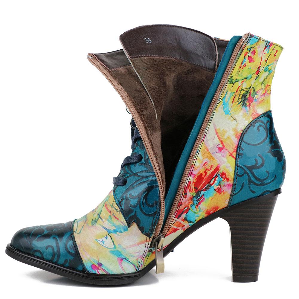 Bottes en cuir rétro peintes à la main