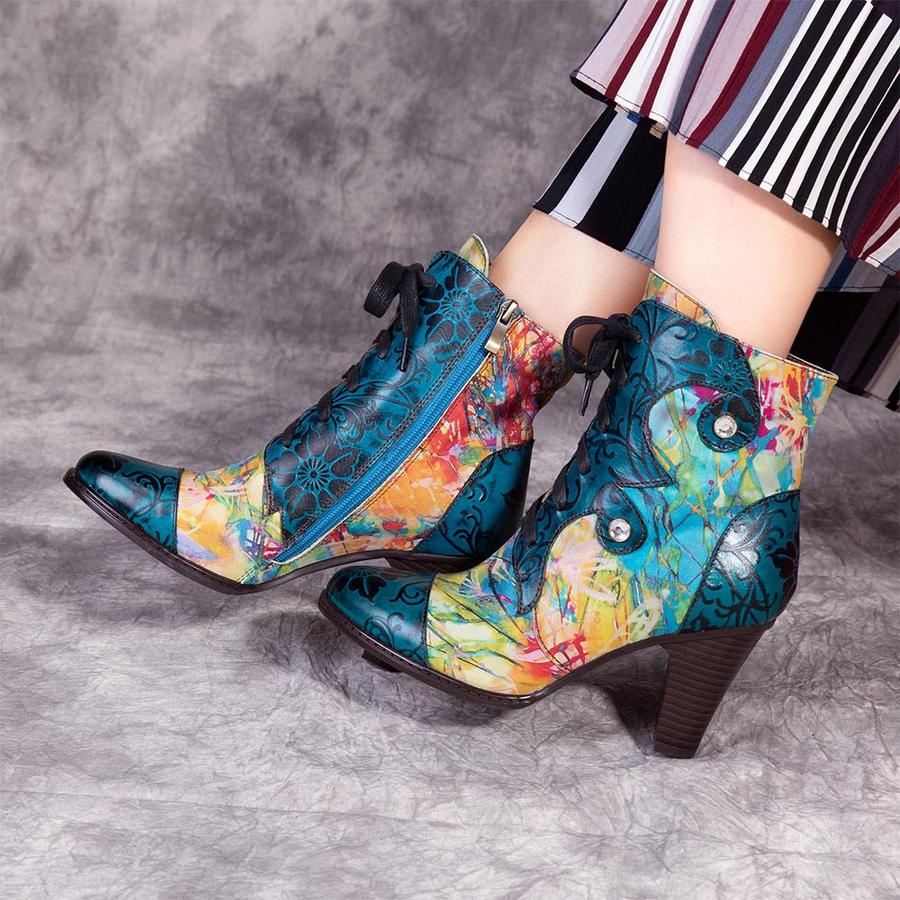 Bottes en cuir rétro peintes à la main