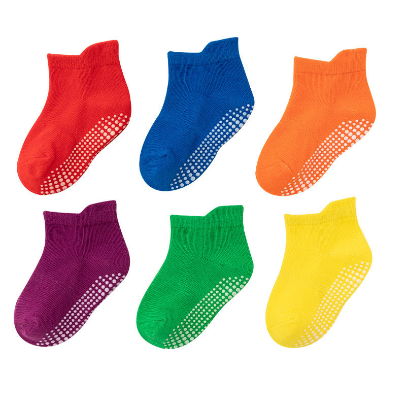 6 paires chaussettes courtes bateau antidérapantes en coton pour bébés garçons et filles