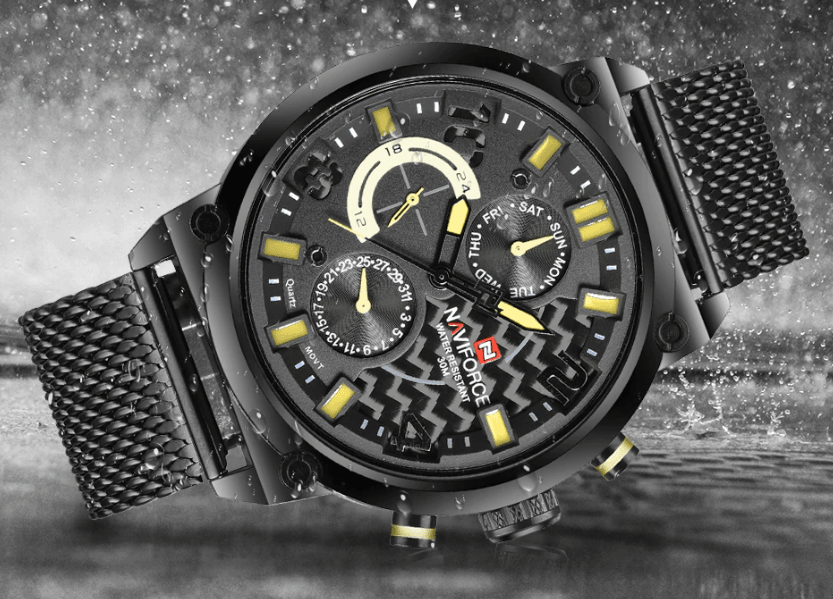 Montres à Quartz Analogiques Multifonctions pour Hommes, Étanche avec Bracelet en Maille d'Acier Inoxydable, Excellent Design, Cadeau Parfait