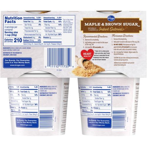 Gobelets de gruau instantané à l'érable et cassonade Kroger – Paquet de 4