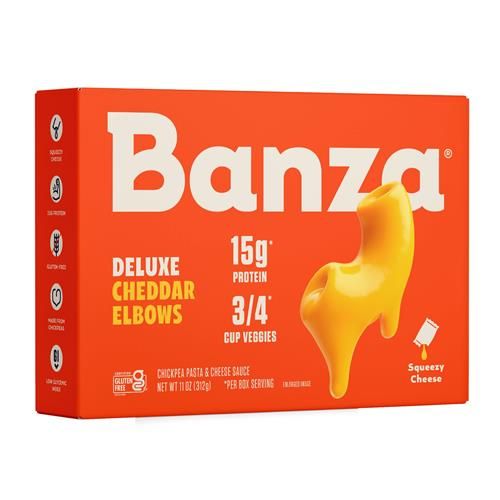 Banza Macaroni au Fromage et Coudes de Luxe au Cheddar Crémeux - Riche en Protéines, Sans Gluten et Faible en Glucides Macaroni au Fromage et Protéines de Luxe 312g