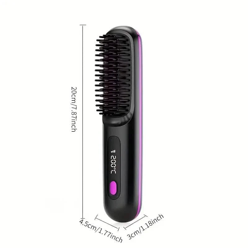 Peigne lisseur sans fil portable – Rechargeable par USB, 3 vitesses, Ions négatifs