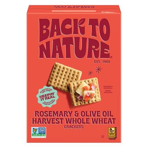 Back To Nature - Biscuits salés blé entier romarin et huile d'olive Harvest - Sans OGM, fabriqués avec du blé entier et du sel de mer, des collations sérieusement savoureuses - 7 onces