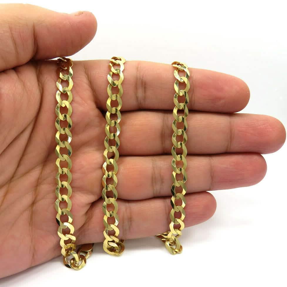Collier pendentif chaîne gourmette cubaine or jaune massif 10K 7mm