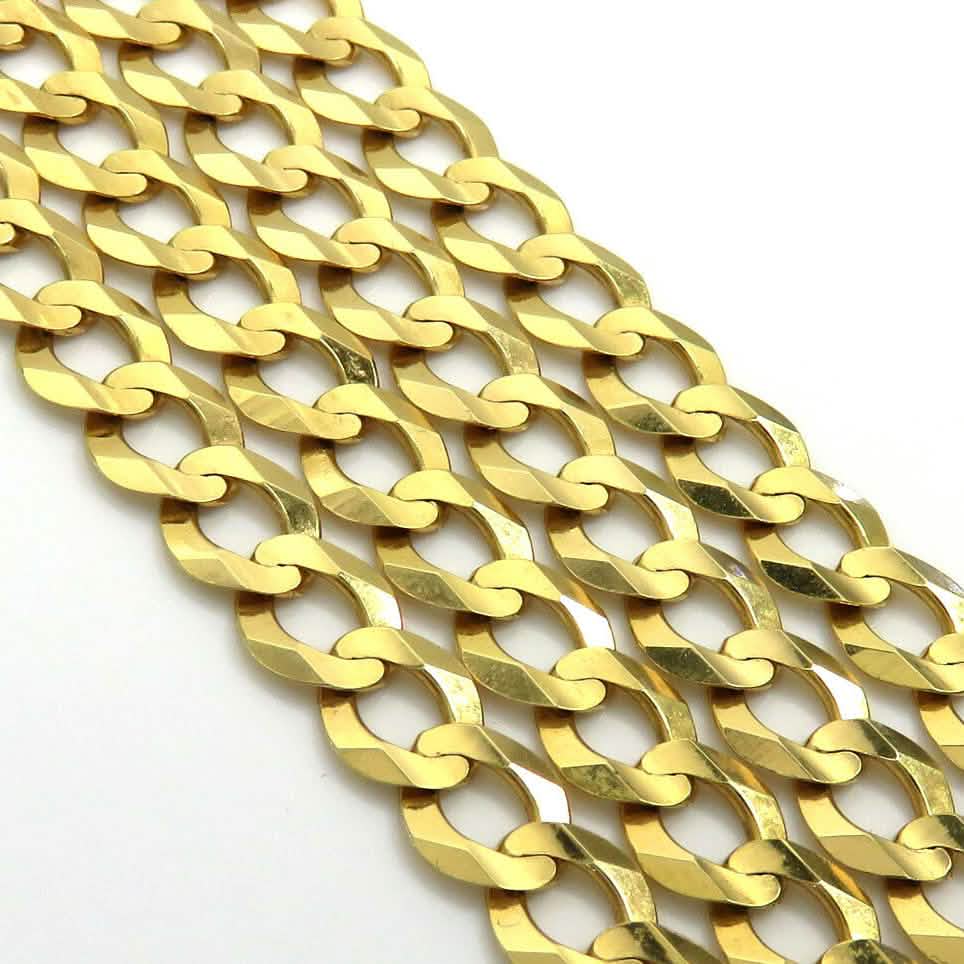 Collier pendentif chaîne gourmette cubaine or jaune massif 10K 7mm
