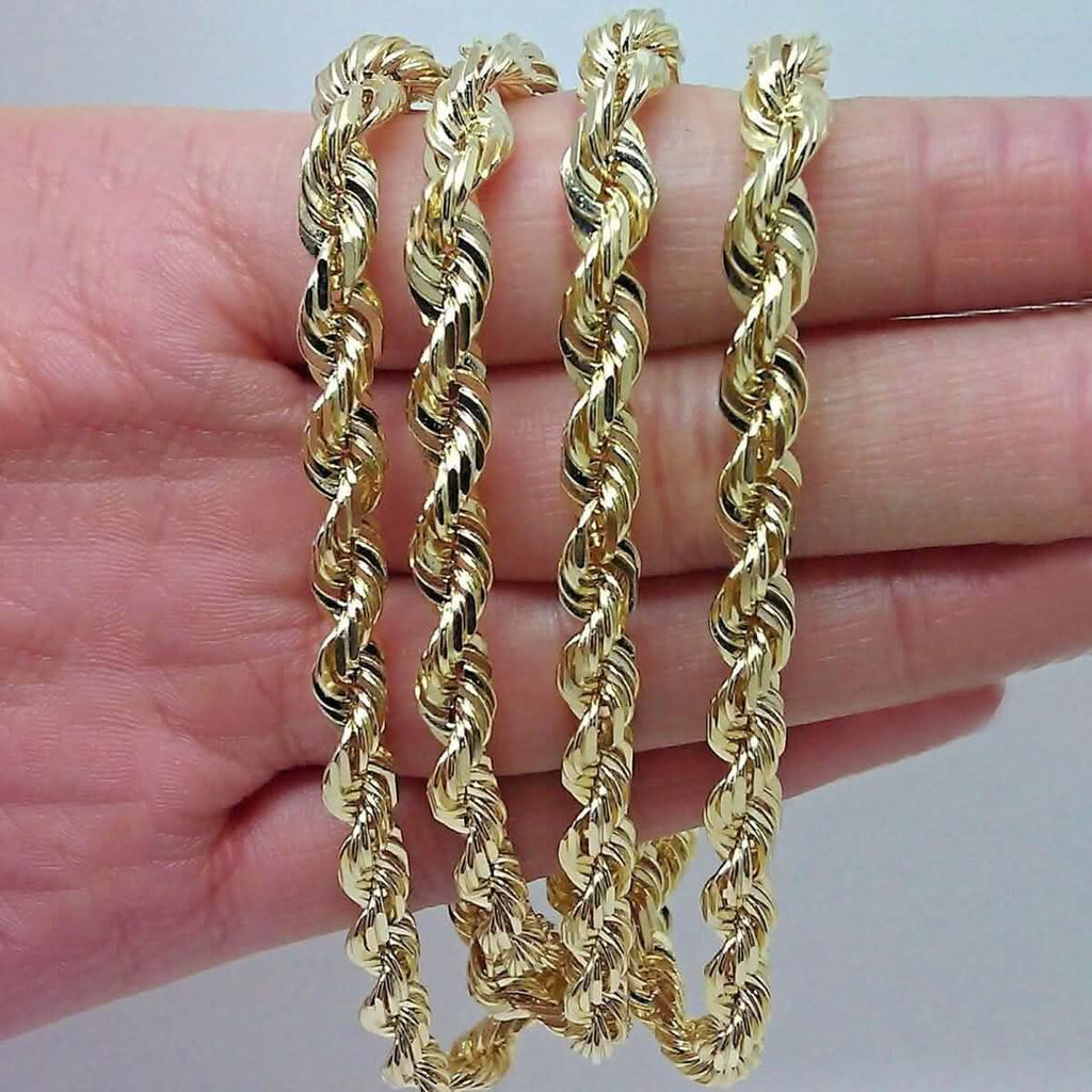 Collier chaîne torsadée en or jaune 10 carats, coupe diamant, 6 mm