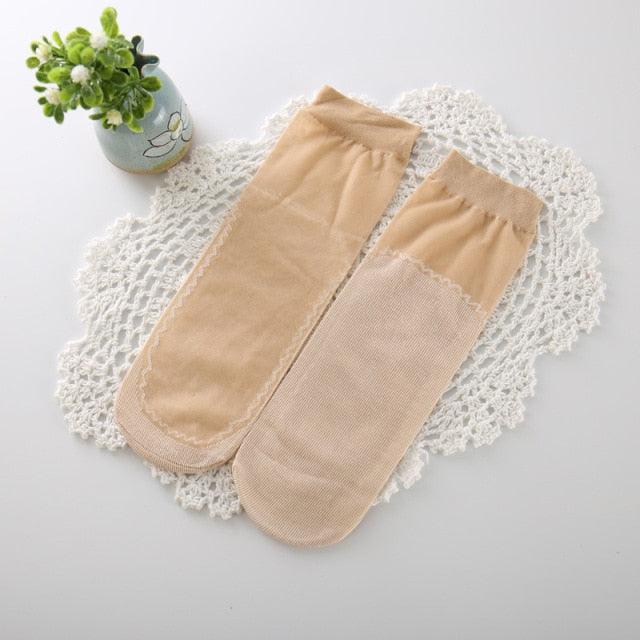 10 paires de chaussettes de haute qualité pour femmes en velours et soie, chaussettes printemps-été respirantes, fond en coton doux et absorbant, antidérapantes, chaussettes courtes pour femmes