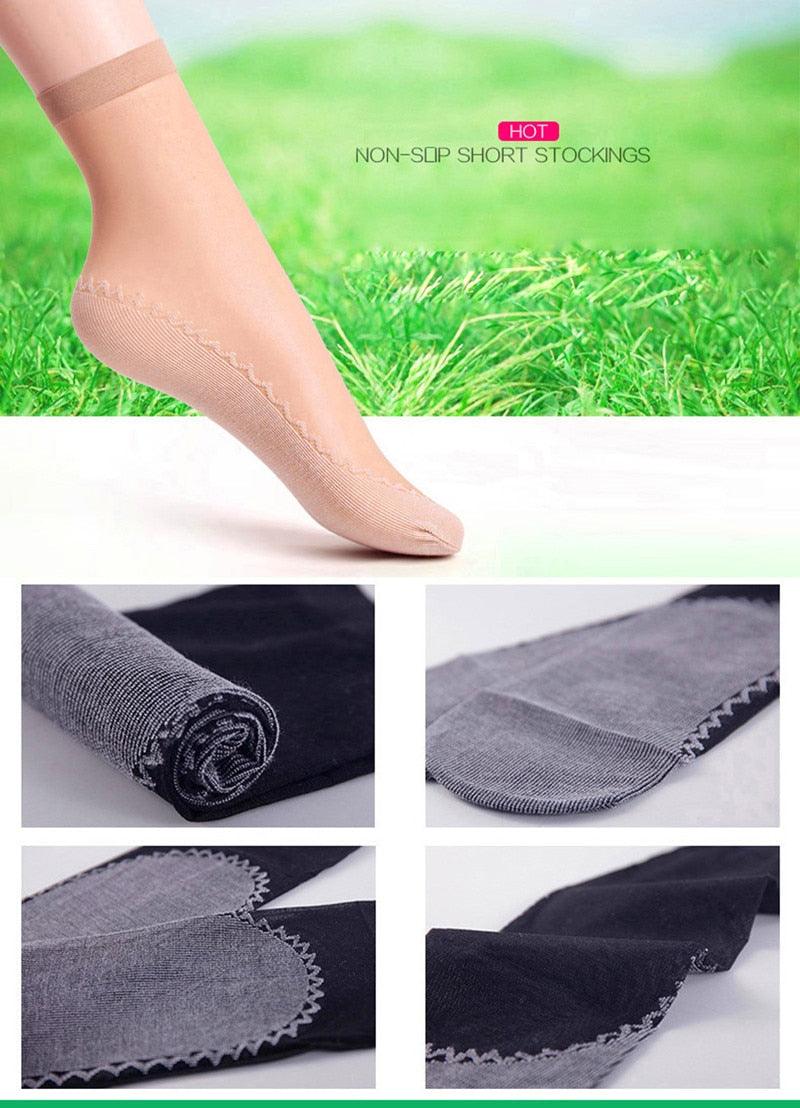 10 paires de chaussettes de haute qualité pour femmes en velours et soie, chaussettes printemps-été respirantes, fond en coton doux et absorbant, antidérapantes, chaussettes courtes pour femmes