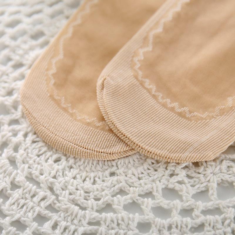 10 paires de chaussettes de haute qualité pour femmes en velours et soie, chaussettes printemps-été respirantes, fond en coton doux et absorbant, antidérapantes, chaussettes courtes pour femmes