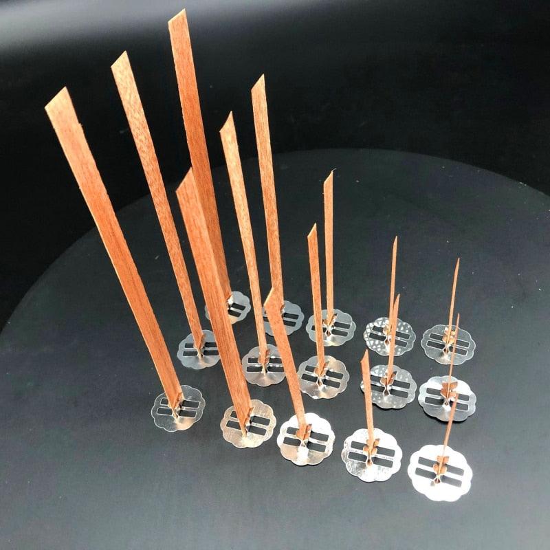 10 mèches de bougie en bois de 6 à 13 cm avec support en métal pour bougies faites à la main, mèches en bois pour bougies en cire de soja ou paraffine, pour fabrication de bougies DIY