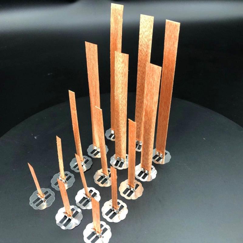 10 mèches de bougie en bois de 6 à 13 cm avec support en métal pour bougies faites à la main, mèches en bois pour bougies en cire de soja ou paraffine, pour fabrication de bougies DIY