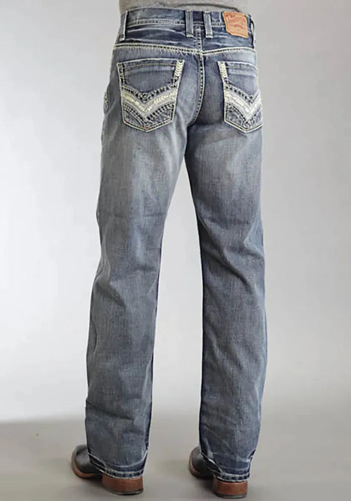 Jean coupe décontractée Stetson 1312 avec poche arrière à empiècements (délavage clair) - Jean bootcut homme