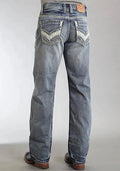 Jean coupe décontractée Stetson 1312 avec poche arrière à empiècements (délavage clair) - Jean bootcut homme