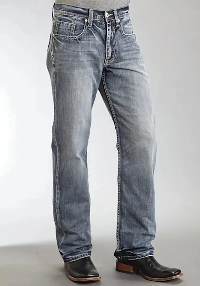 Jean coupe décontractée Stetson 1312 avec poche arrière à empiècements (délavage clair) - Jean bootcut homme