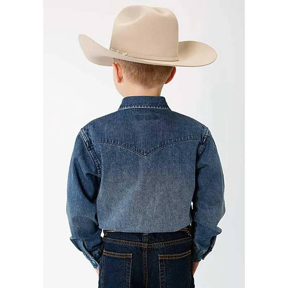 Chemise Western à manches longues en jean poids moyen Stetson (Bleu) – Garçon