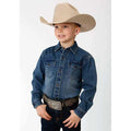 Chemise Western à manches longues en jean poids moyen Stetson (Bleu) – Garçon