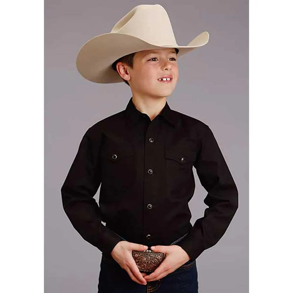 Stetson Popeline Unie (Noir) - Chemise Western Enfant
