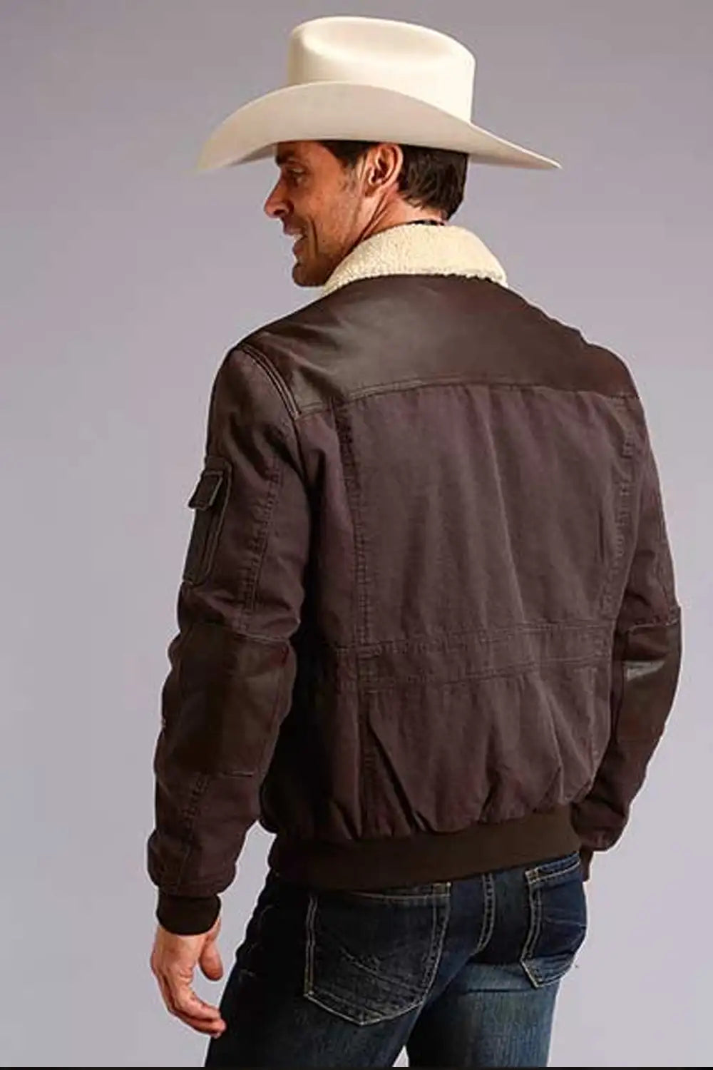Blouson Aviateur Stetson (Marron) - Veste en Cuir et Toile pour Homme