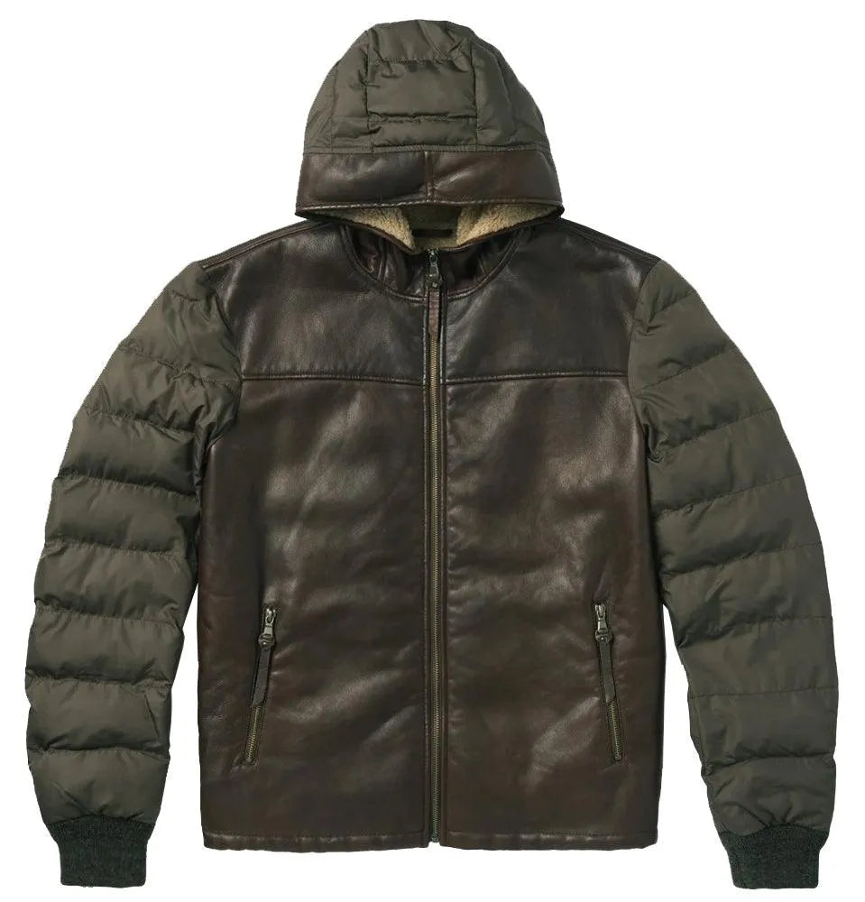 Veste à capuche solide Stetson Novelty (marron) - Blouson en cuir pour hommes