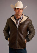 Veste à capuche solide Stetson Novelty (marron) - Blouson en cuir pour hommes