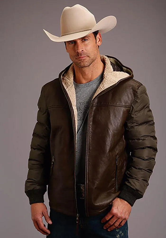 Veste à capuche solide Stetson Novelty (marron) - Blouson en cuir pour hommes