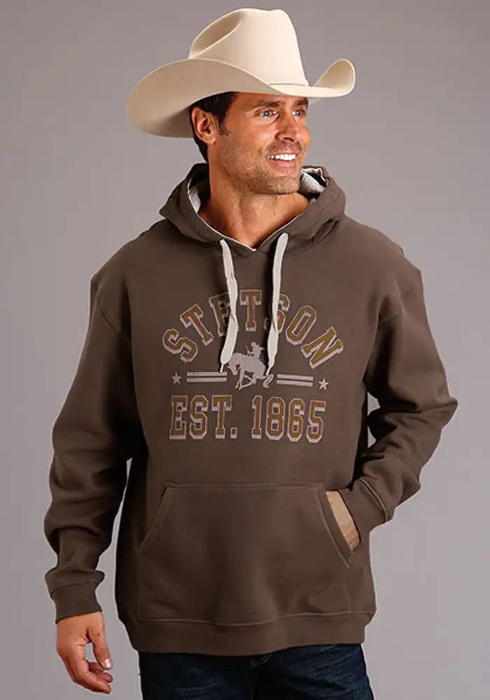 Sweat à capuche Stetson en mélange de coton, modèle 1865 (marron) - Homme
