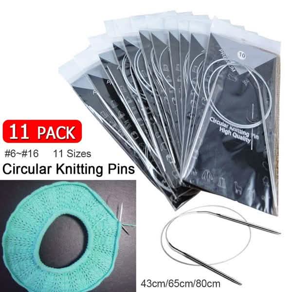 Lot de 11 aiguilles à tricoter circulaires en acier inoxydable