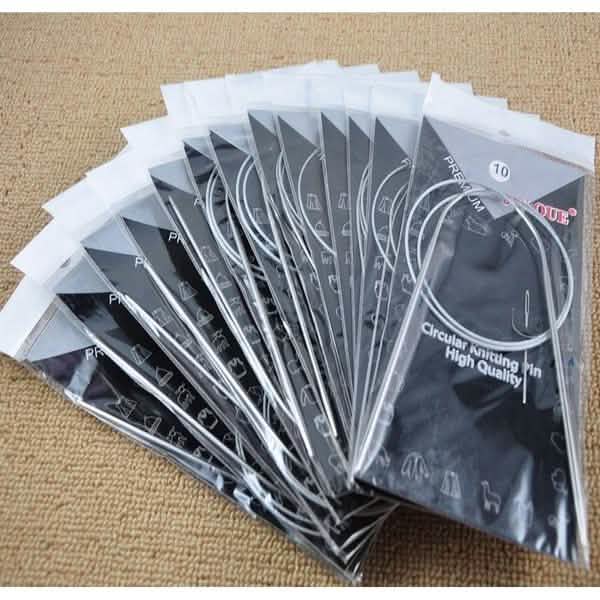 Lot de 11 aiguilles à tricoter circulaires en acier inoxydable
