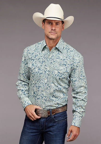 Chemise Western Stetson 2034 Paisley Tonal (Bleu) - Homme