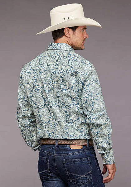 Chemise Western Stetson 2034 Paisley Tonal (Bleu) - Homme