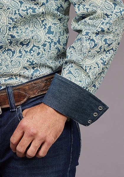 Chemise Western Stetson 2034 Paisley Tonal (Bleu) - Homme