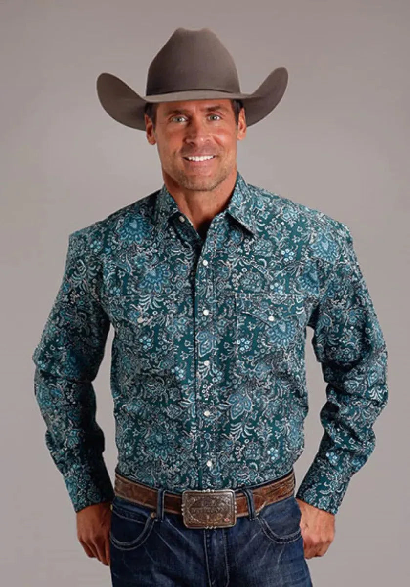 Chemise Western Stetson Forest Paisley (Vert) pour homme