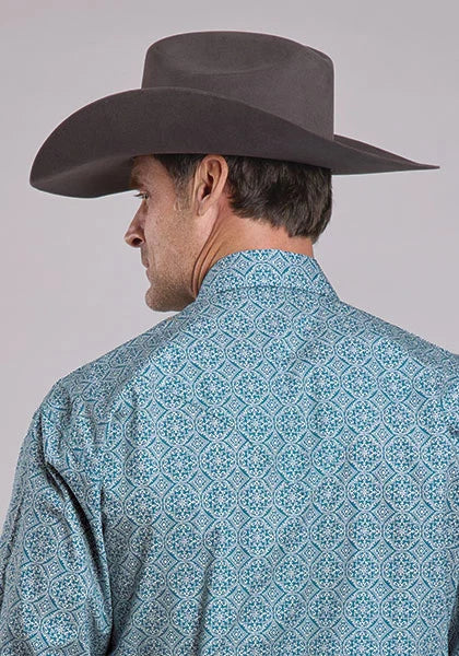 Chemise western Stetson 2573 Tile Medallion (Bleue) pour homme