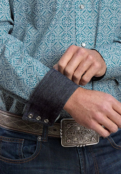 Chemise western Stetson 2573 Tile Medallion (Bleue) pour homme