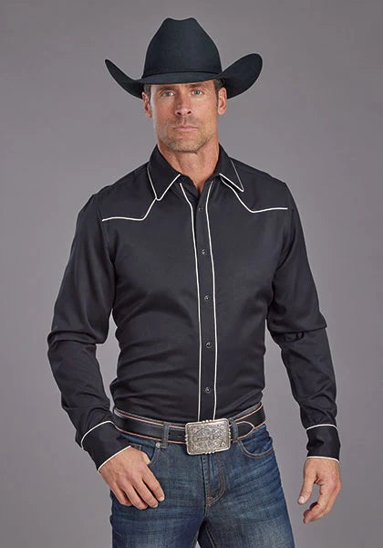 Chemise Western Stetson 2302 en Sergé Robuste (Noir) pour Homme