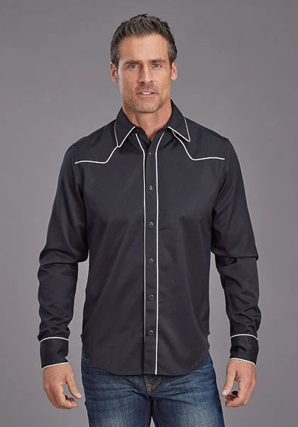 Chemise Western Stetson 2302 en Sergé Robuste (Noir) pour Homme