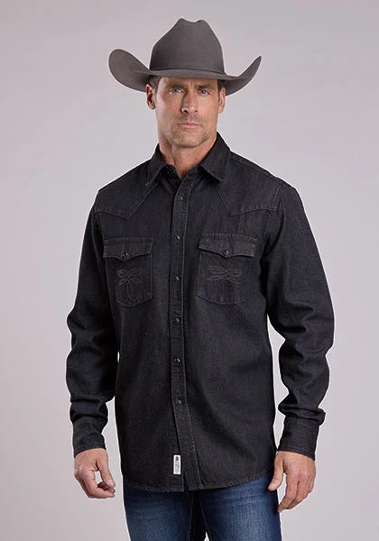 Chemise Western Stetson en Jean Uni (Noir) pour Homme