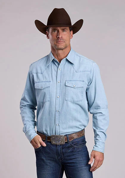 Chemise Western légère Stetson en chambray (bleu) pour homme