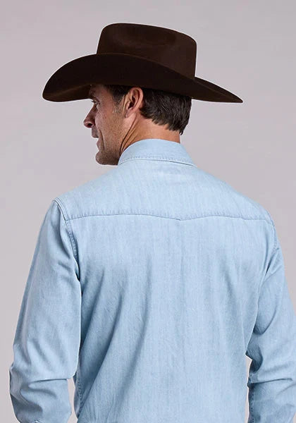Chemise Western légère Stetson en chambray (bleu) pour homme