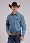 Chemise western Stetson en jean avec boutons pression turquoise (Bleu) – Homme