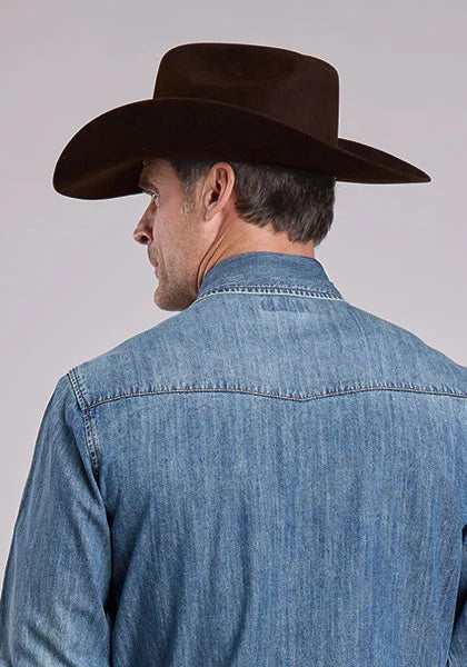 Chemise western Stetson en jean avec boutons pression turquoise (Bleu) – Homme